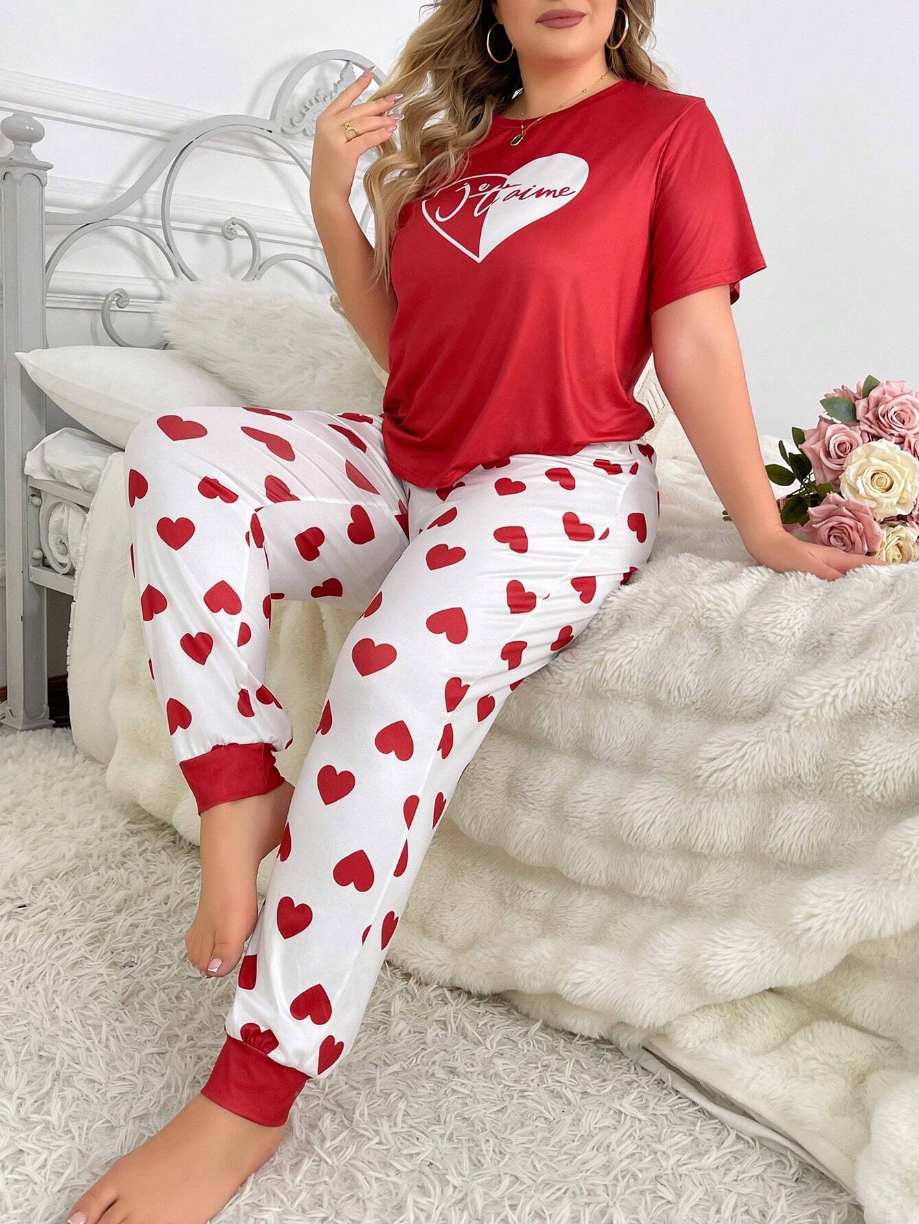 Red heart Printed Night Suit