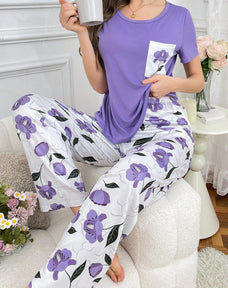 Purple Rose Printed Night Suit