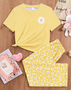 Sunflower Printed Half Sleeve Night Suit (7-14 Years)