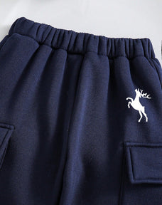 Navy Colorblock Crewneck Printed Kids Winter Suit