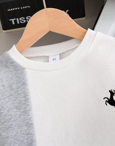 Navy Colorblock Crewneck Printed Kids Winter Suit