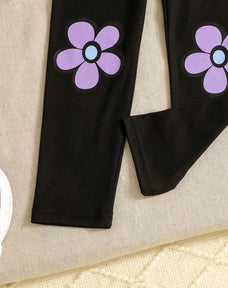 Purple Flowers & Heart Printed Kids Winter Suit