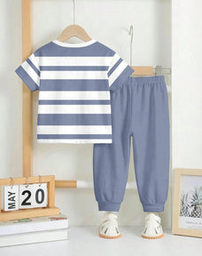 Grey Panel Horse Printed Half Sleeve Kids Suit