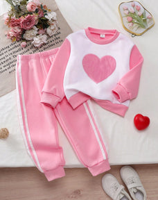 Pink Heart Printed Kids Winter Suit