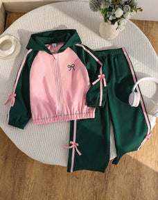 Cute Pink Bow Printed Kids Winter Suit