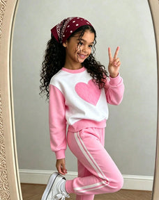 Pink Heart Printed Kids Winter Suit