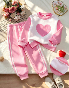 Pink Heart Printed Kids Winter Suit
