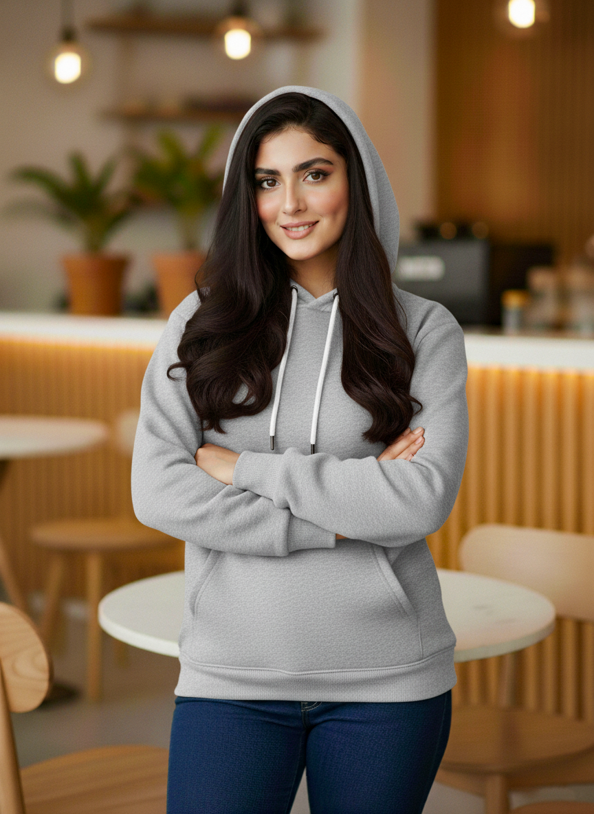 Winter Grey Basic Hoodie For Women
