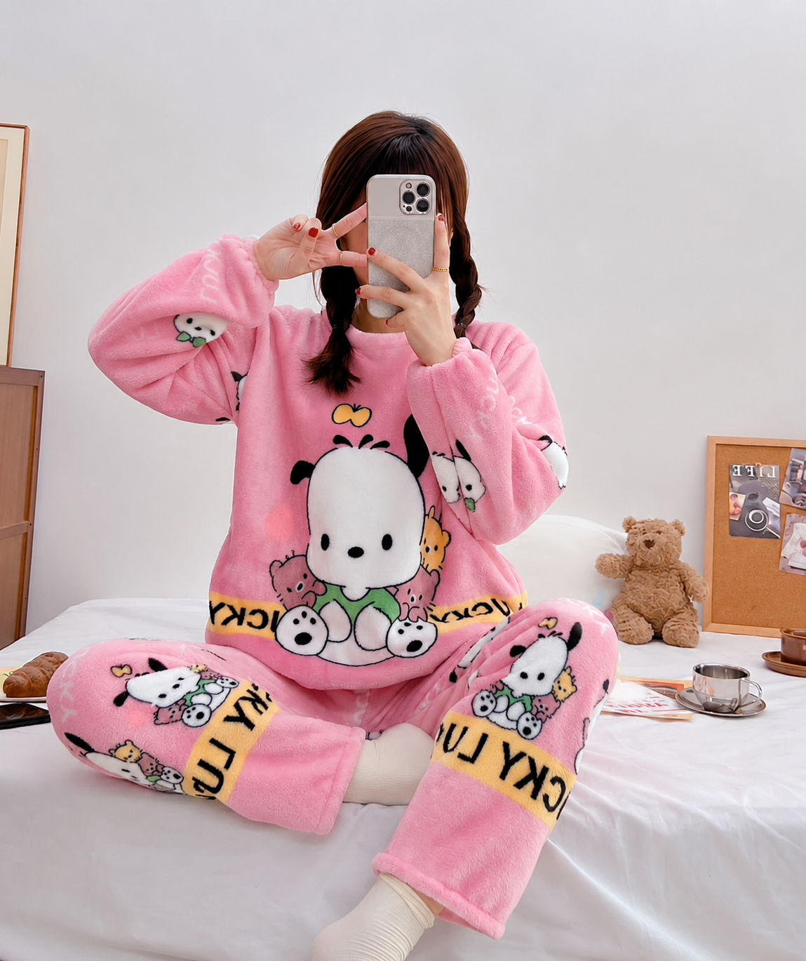 Winter Premium Fleece Pink Woolen Printed Night Suit