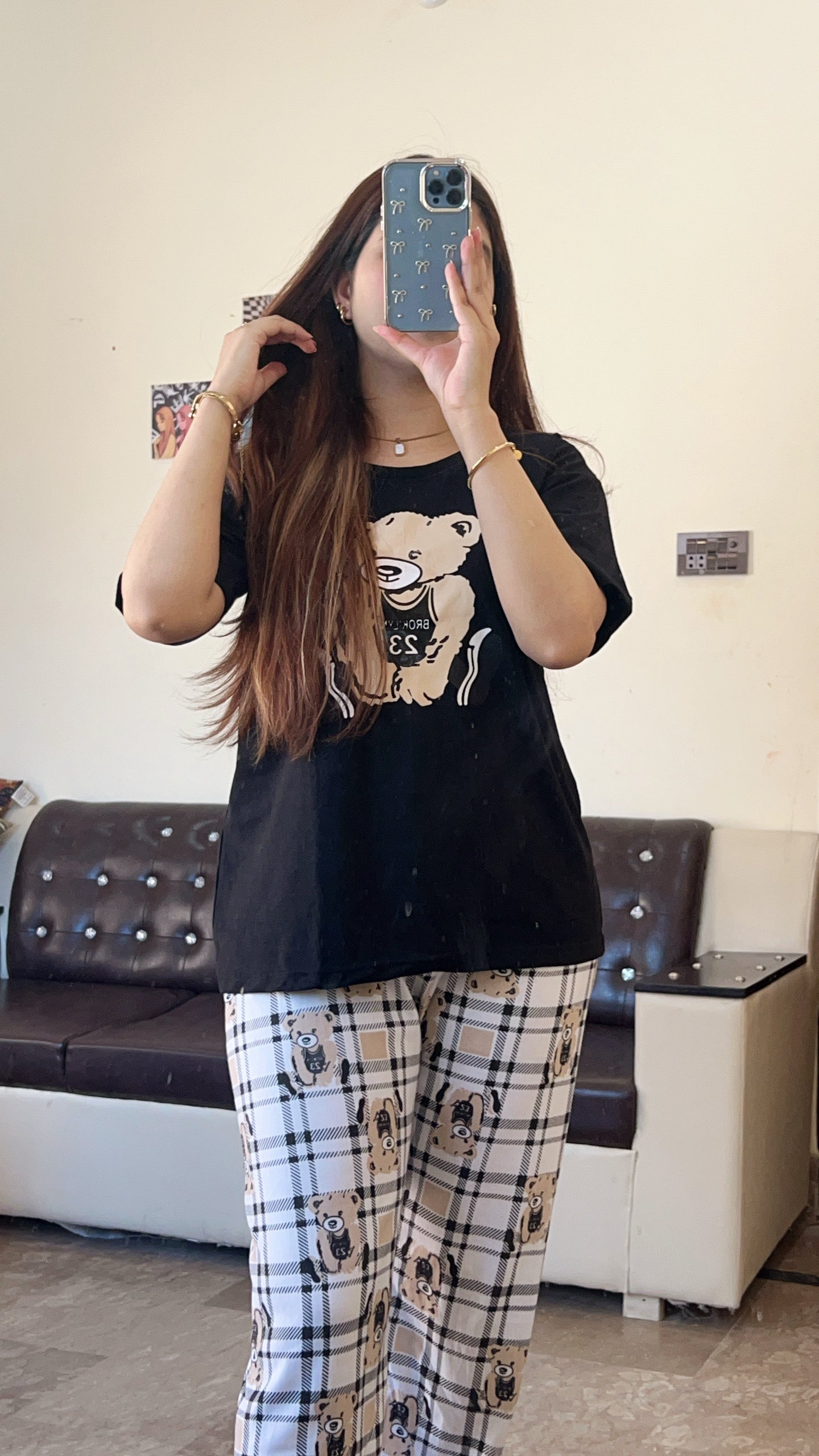 3 Piece Printed Night Suit Check Panda