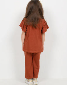 Brown Ribbon Half Sleeve Kids Suit
