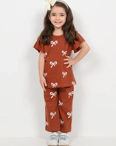 Brown Ribbon Half Sleeve Kids Suit