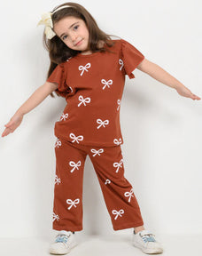 Brown Ribbon Half Sleeve Kids Suit