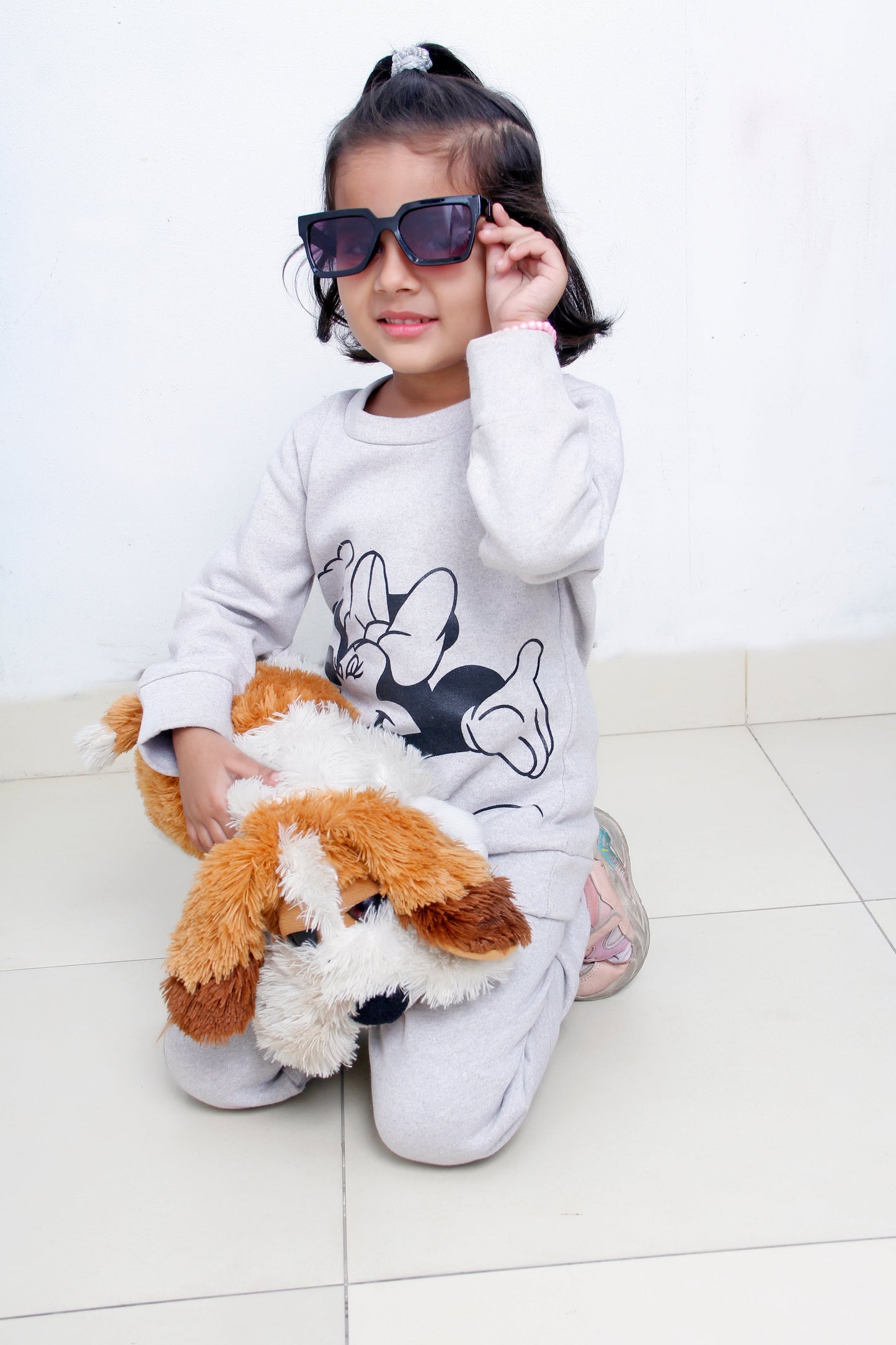 Grey Minnie Mouse Printed Kids Winter Suit
