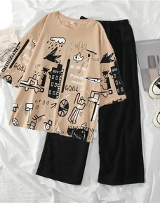 Creamy Funcky Printed Night Suits