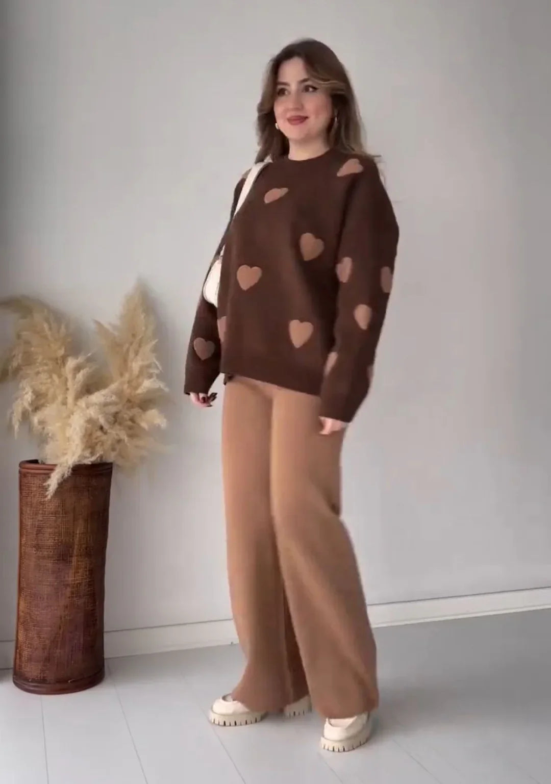 Winter Brown Heart Printed Co-Ord Sets