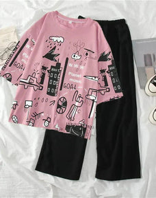 Pink Funcky Printed Night Suits