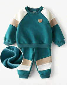 Green Teddy Printed Kids Winter Suit
