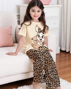Cute Bunny & Bear Half Sleeve Printed Night Suit (7-14 Years)