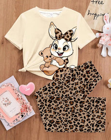 Cute Bunny & Bear Half Sleeve Printed Night Suit (7-14 Years)