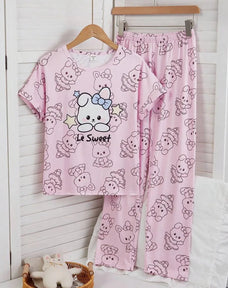 Sweet Bear Half Sleeve Printed Night Suit (7-14 Years)