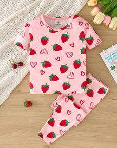 Heart Strawberry Half Sleeve Kids Suit