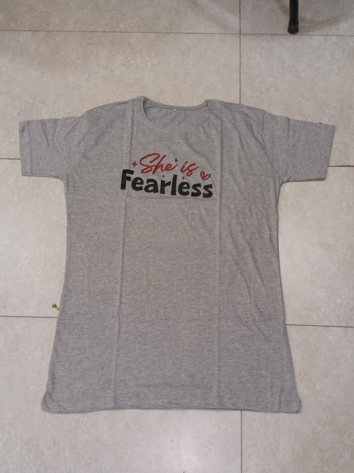 Fearless Printed Grey Long T Shirt