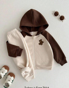 Brown Hooded Bear Printed Kids Winter Suit