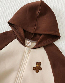Brown Hooded Bear Printed Kids Winter Suit