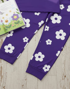 Purple Flower Half Sleeve Kids Suit
