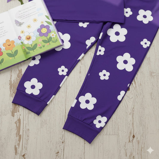 Purple Flower Half Sleeve Kids Suit
