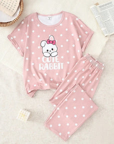 Bunny Hug Printed Half Sleeve Night Suit (7-14 Years)