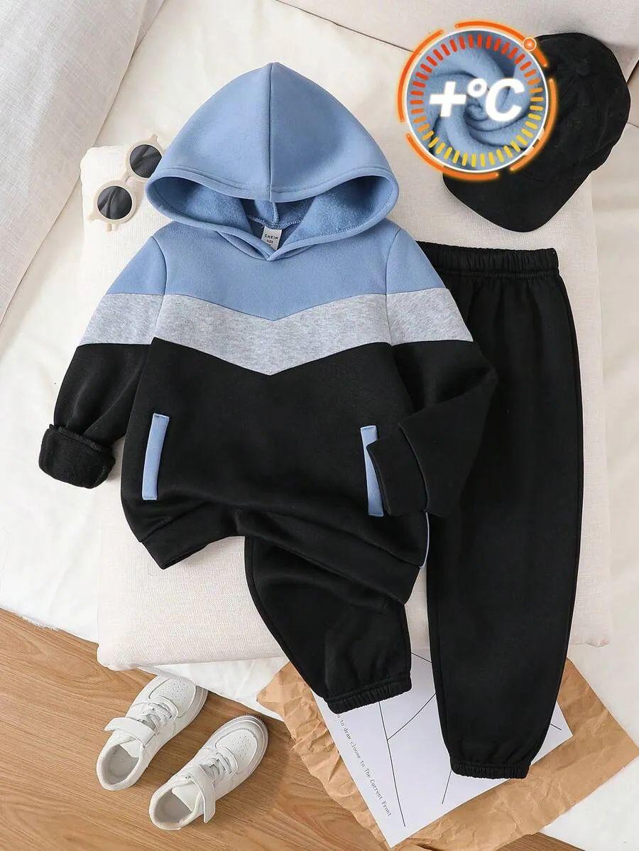 Blue Contrast Hoodie Printed Kids Winter Suit