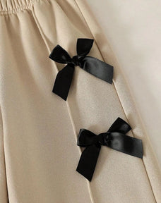Beige with Black Bow Printed Kids Winter Suit (7-14 Years)