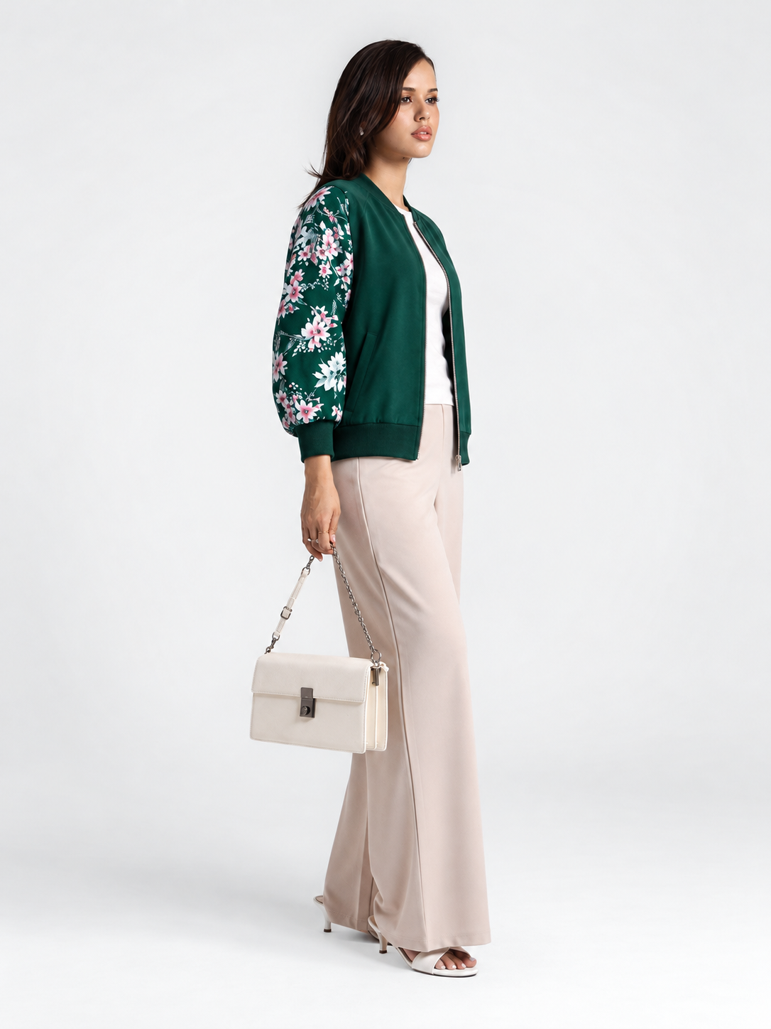 Winter Green Floral Jacket Women