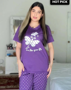 Purple Butterfly Printed Night Suit