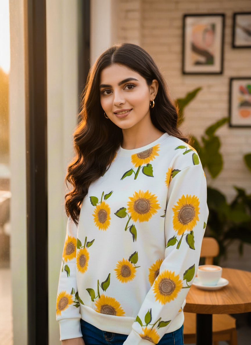 Winter Sunflowers Printed Sweatshirt