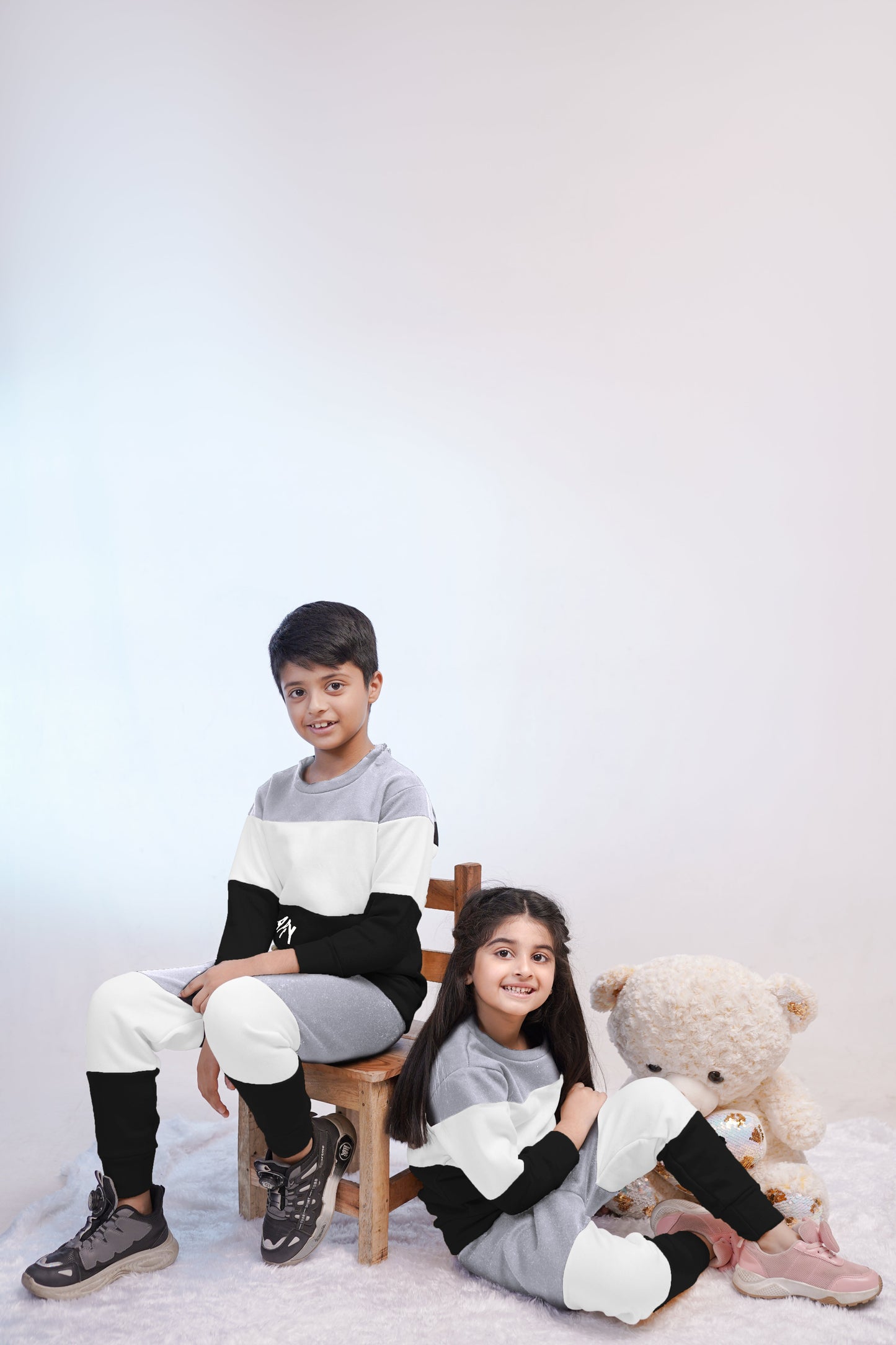 Black Panel Everyday Printed Kids Winter Suit