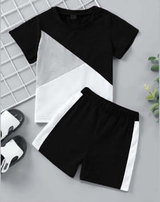 Black Trapezium Half Sleeve Kids Suit (Each)
