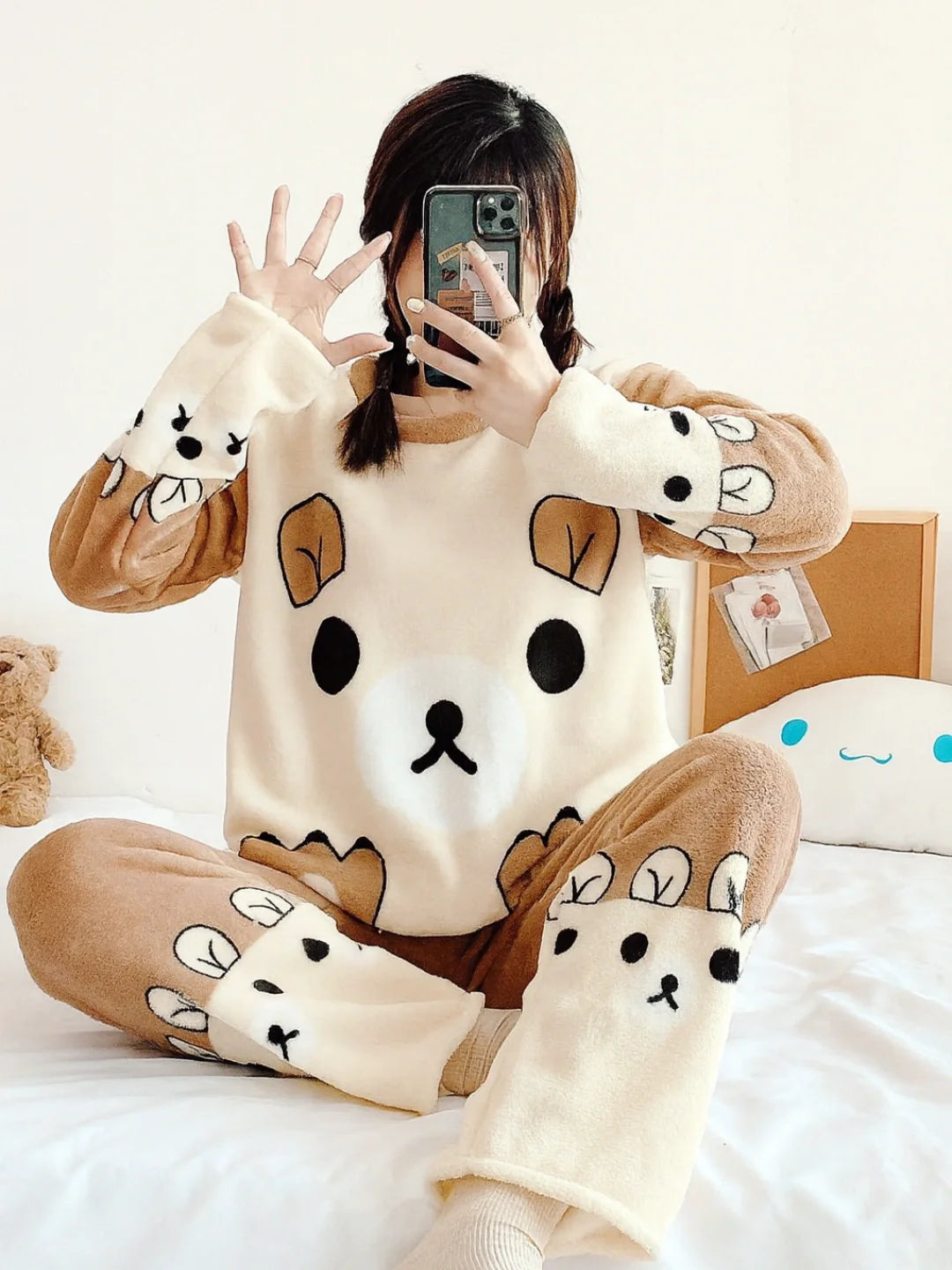 Winter Premium Fleece Bear Face Printed Night Suit
