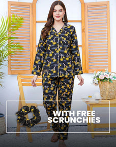 Imported Linen Printed Yellow Tree Shade PJ Set-LP30