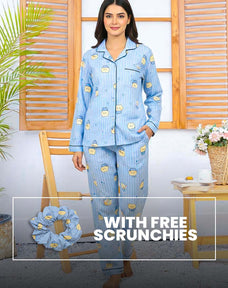 Imported Linen Printed Sky Blue Snow PJ Set-LP1