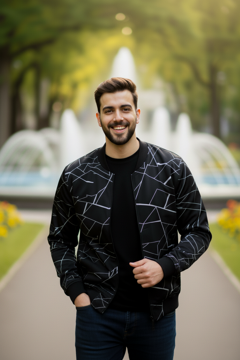 Winter Geo Printed Jacket For Men