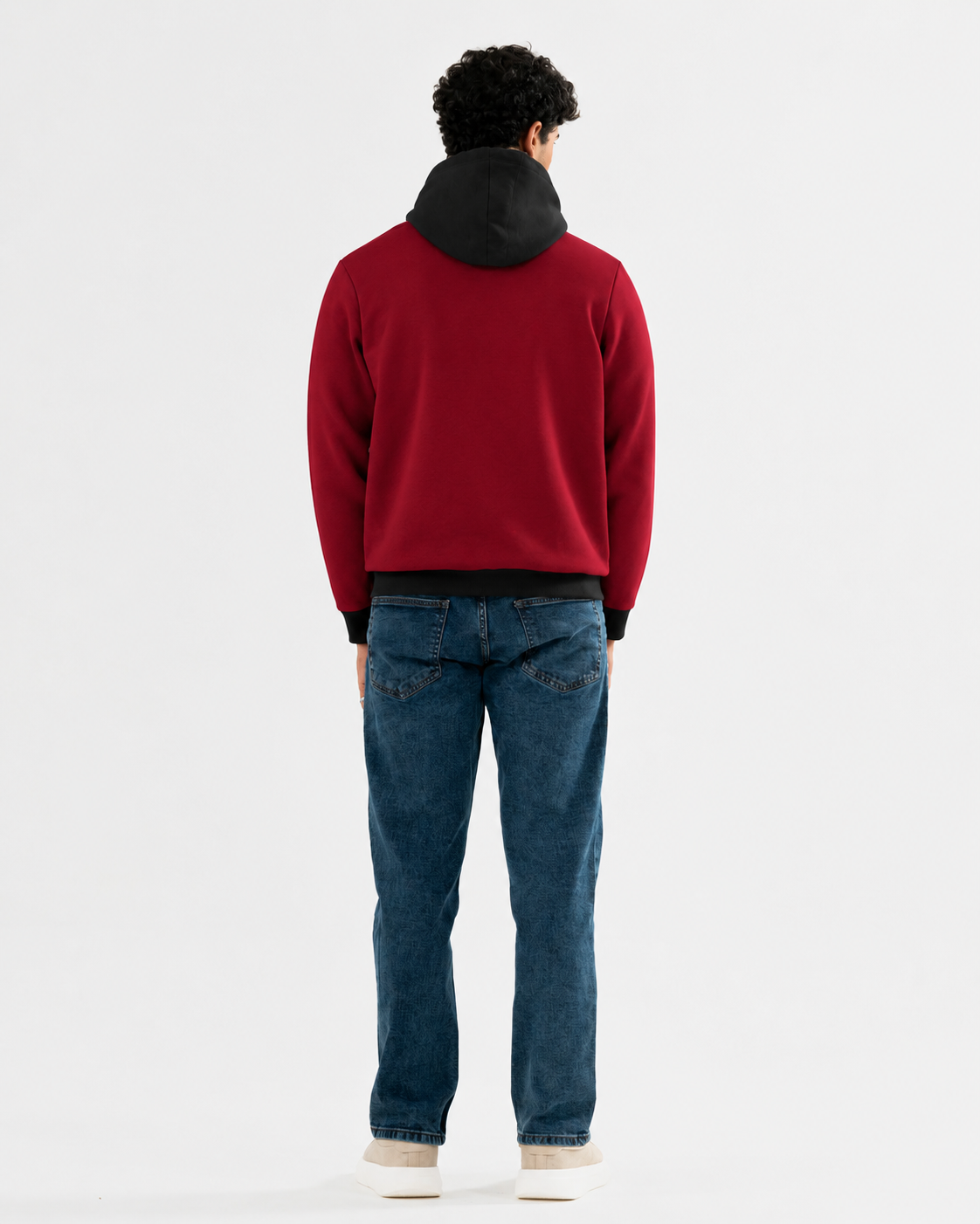 Winter Maroon With Black Basic Hoodie For Women