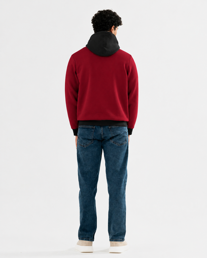 Winter Maroon With Black Basic Hoodie For Women