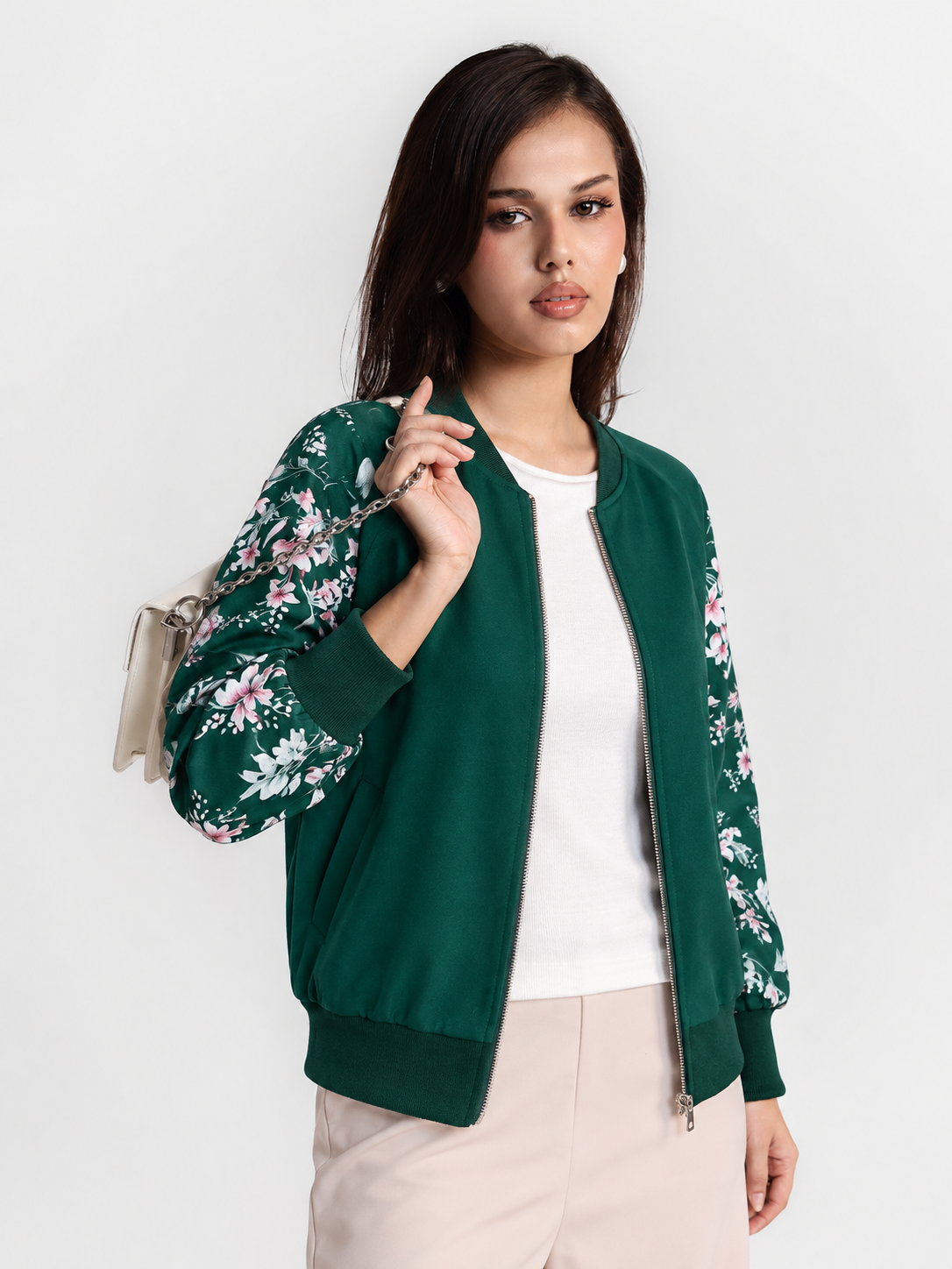 Winter Green Floral Jacket Women