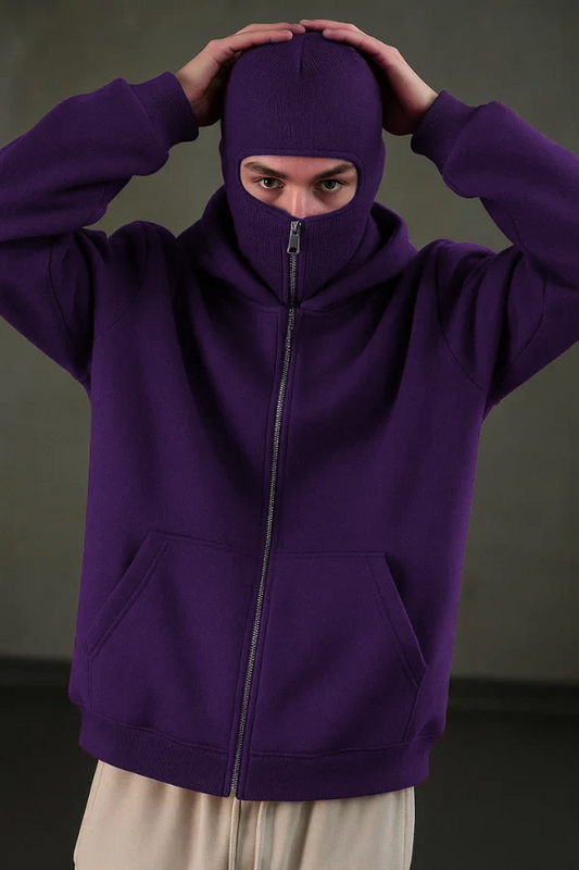 Purple Balaclava Ninja Zipper Hoodie Jacket For Men