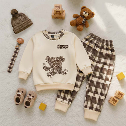 Check Bear Printed Kids Winter Suit