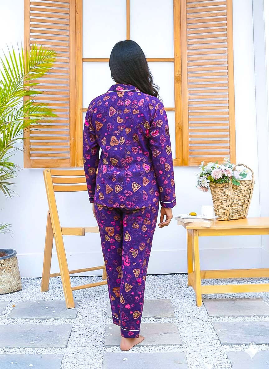 Imported Linen Printed Purple Pink Heart PJ Set-LP25