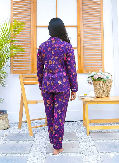 Imported Linen Printed Purple Pink Heart PJ Set-LP25